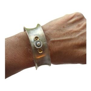 EVER WEAR Pearl, Gold, Sterling Silver, Single Shell Cuff Bracelet Signed Boho